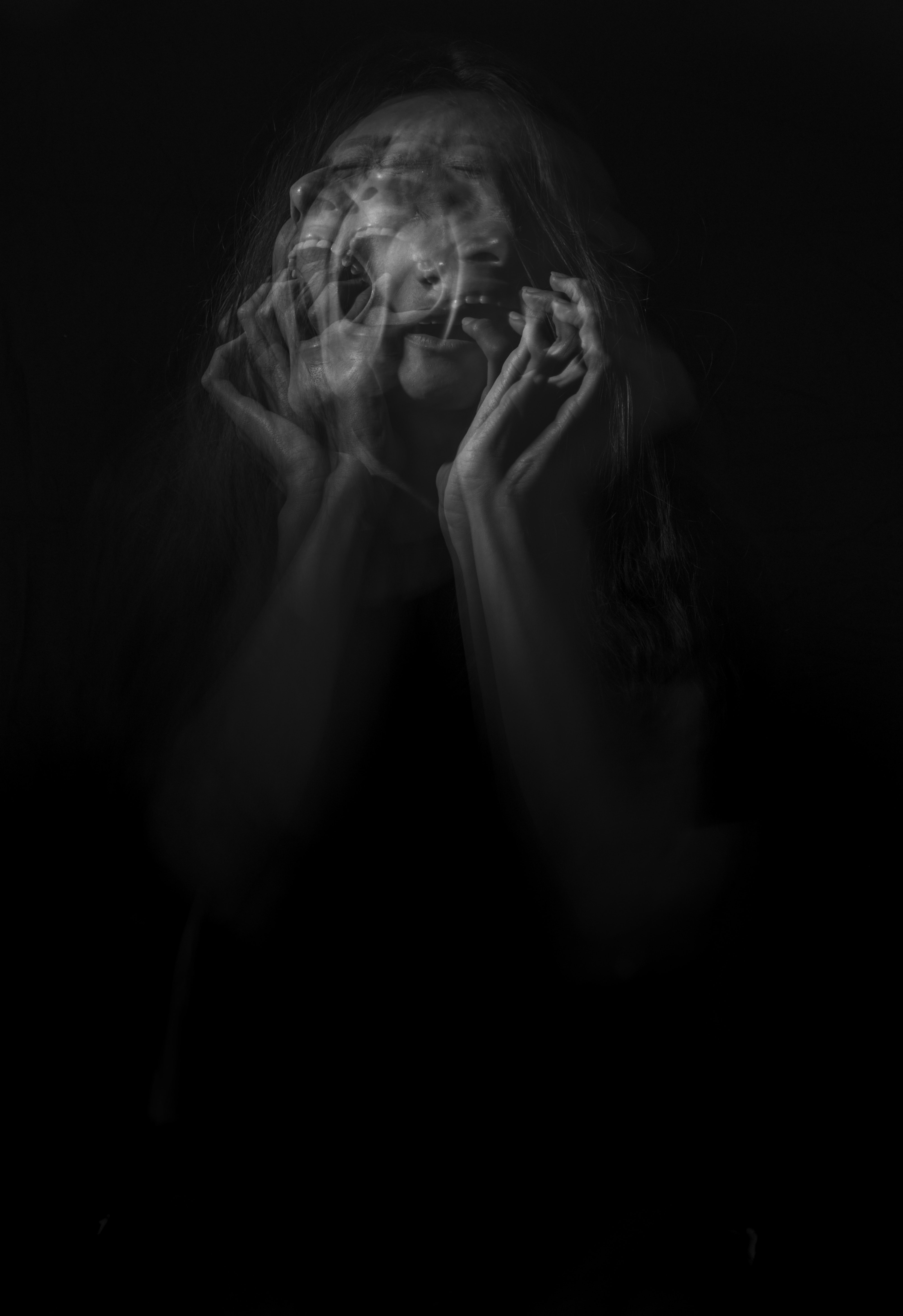 anxiety, panic, black and white photo